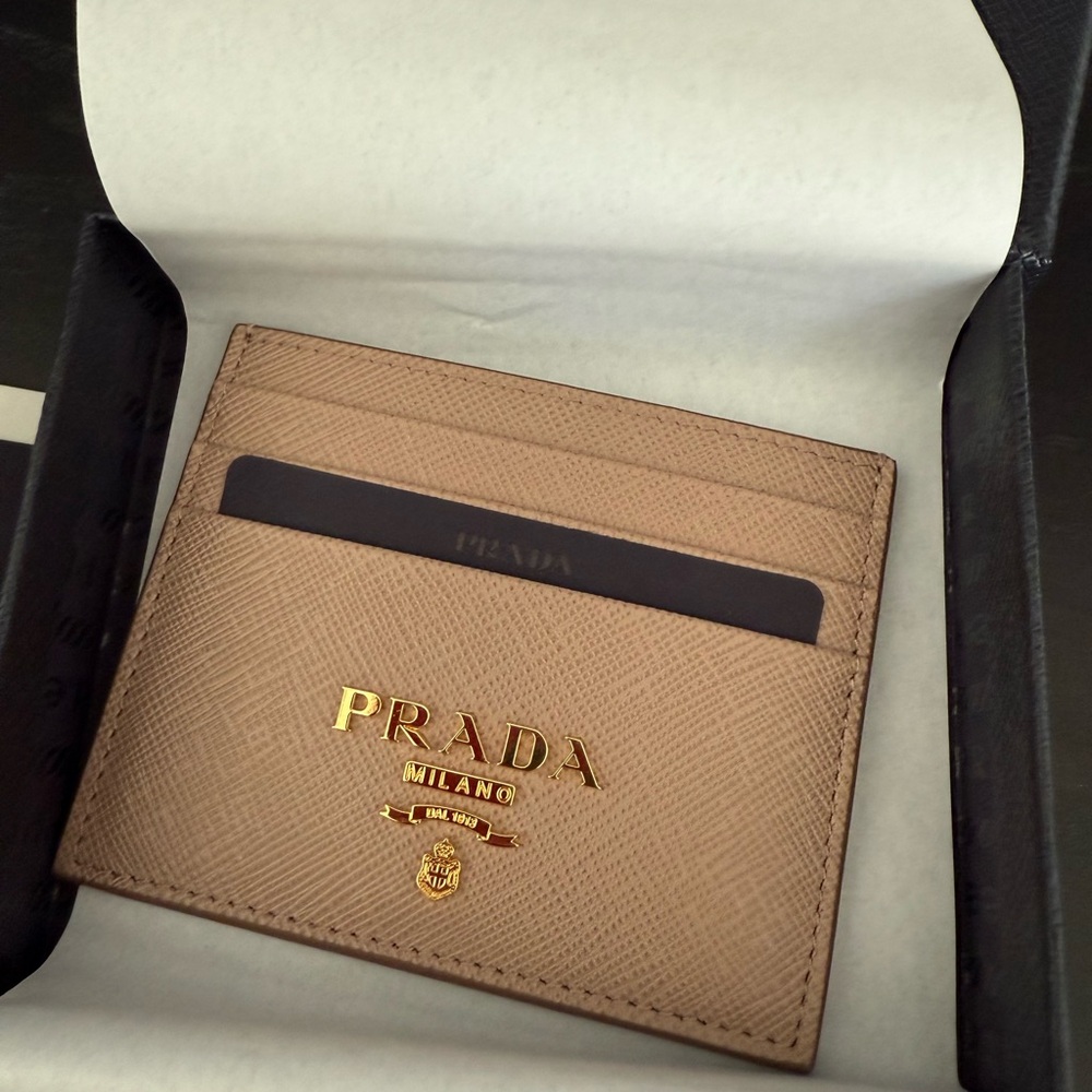 Prada Saffiano Leather Card Holder with Gold Logo
